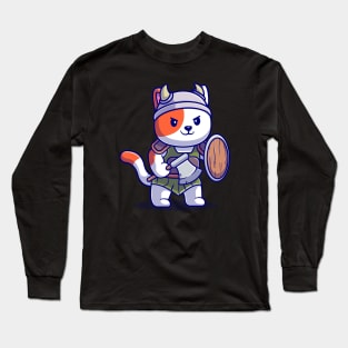 Cute Cat Knight Viking Cartoon Long Sleeve T-Shirt